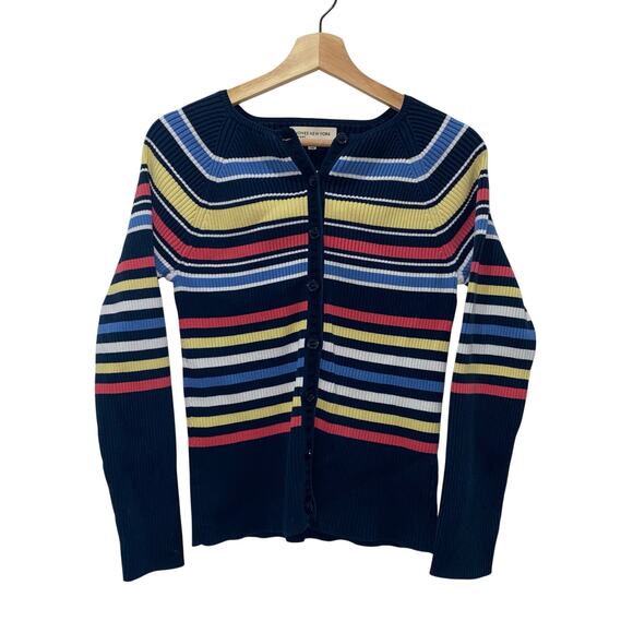 Jones New York Sport Sweaters - Jones NY Sport 100% Cotton Striped Button Up Cardigan, Women’s Large